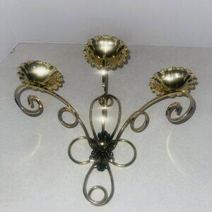 Vintage Brass Wall Mount Candelabra Three Arm , Hollywood Regency HOMCO